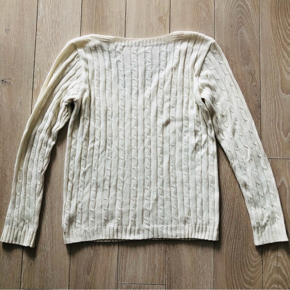 Sandra LF. Oliveira Classic Cable Knit V Neck Sweater in Off White Size M - Picture 3 of 9